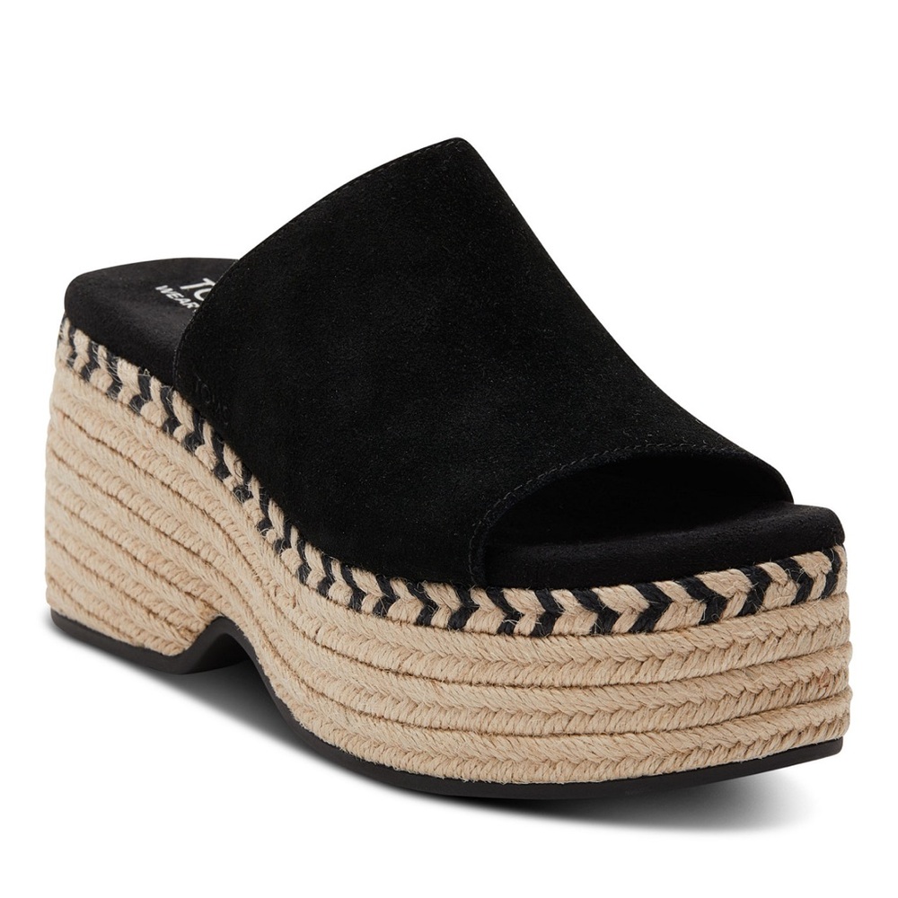 Toms Black and Tan Platform Espadrilles